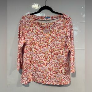 J. McLaughlin Pink and Orange Abstract Long Sleeve Top